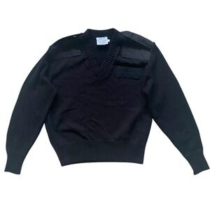 Scharf Breit Type II Women M Knit V Neck Pullover Dark Navy Acrylic Made USA